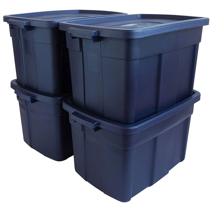 Rubbermaid Roughneck 25 Gallon Stackable Storage Container, Dark Indigo, 4 Pack