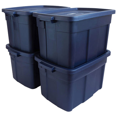 Rubbermaid Roughneck 25 Gallon Stackable Storage Container, Dark Indigo, 4 Pack - VMInnovations
