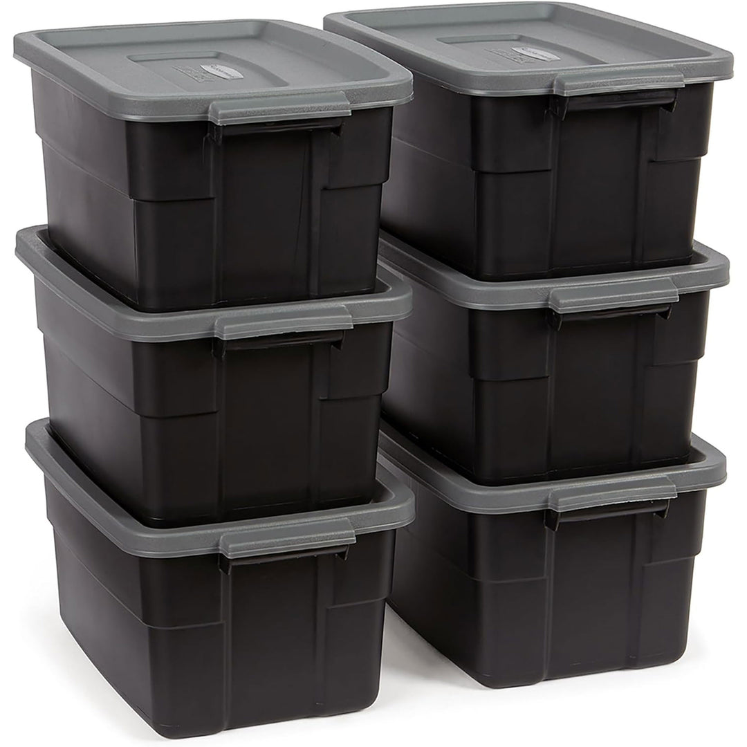 Rubbermaid Roughneck Tote 3 Gallon Container, Black/Cool Gray (6 Pack)(Open Box)
