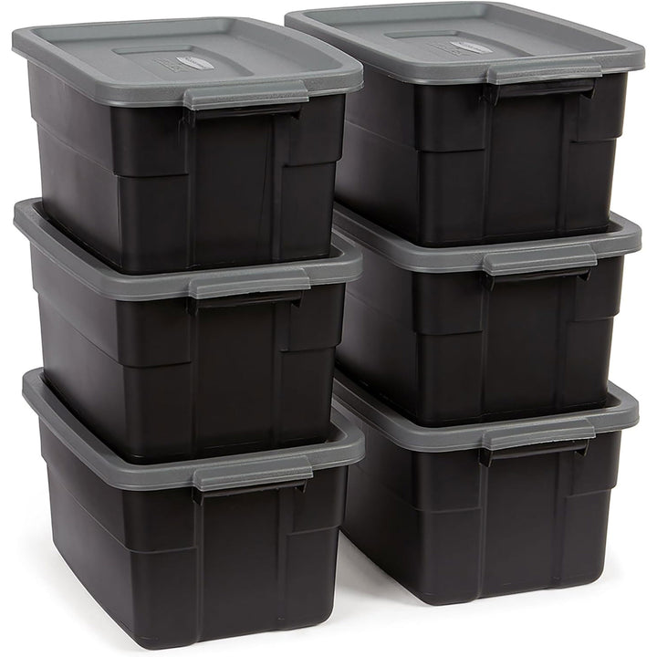 Rubbermaid Roughneck Tote 3 Gallon Container, Black/Cool Gray (6 Pack)(Open Box)