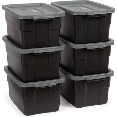 Rubbermaid Roughneck Tote 3 Gallon Container, Black/Cool Gray (6 Pack)(Open Box) - VMInnovations