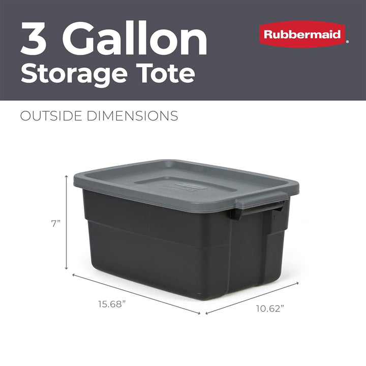 Rubbermaid Roughneck Tote 3 Gallon Container, Black/Cool Gray (6 Pack)(Open Box)
