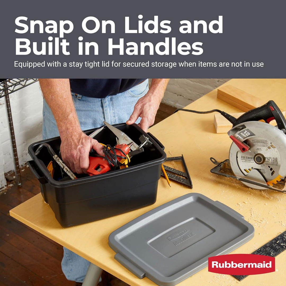 Rubbermaid Roughneck Tote 3 Gallon Container, Black/Cool Gray (6 Pack)(Open Box)
