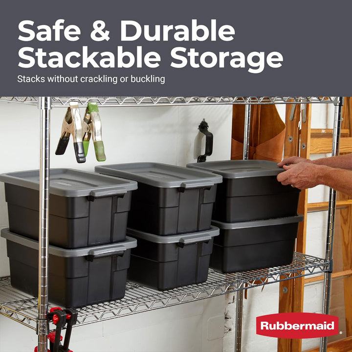 Rubbermaid Roughneck Tote 3 Gallon Container, Black/Cool Gray (6 Pack)(Open Box)