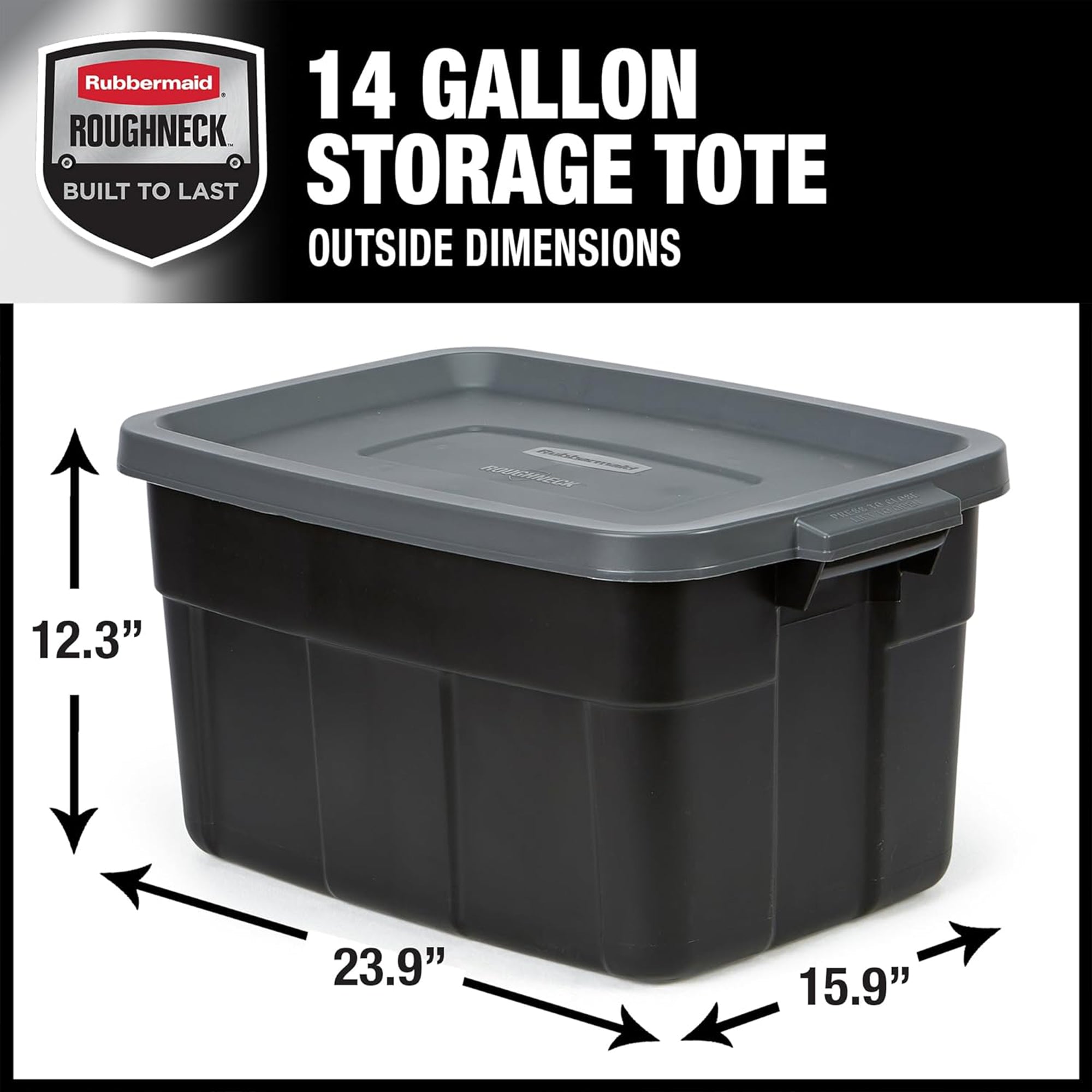 Rubbermaid Roughneck Tote 14 Gallon Storage Container, Black/Cool Gray (6 Pack) - VMInnovations