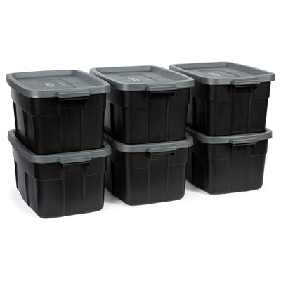 Rubbermaid Roughneck Tote 14 Gallon Storage Container, Black/Cool Gray (6 Pack) - VMInnovations