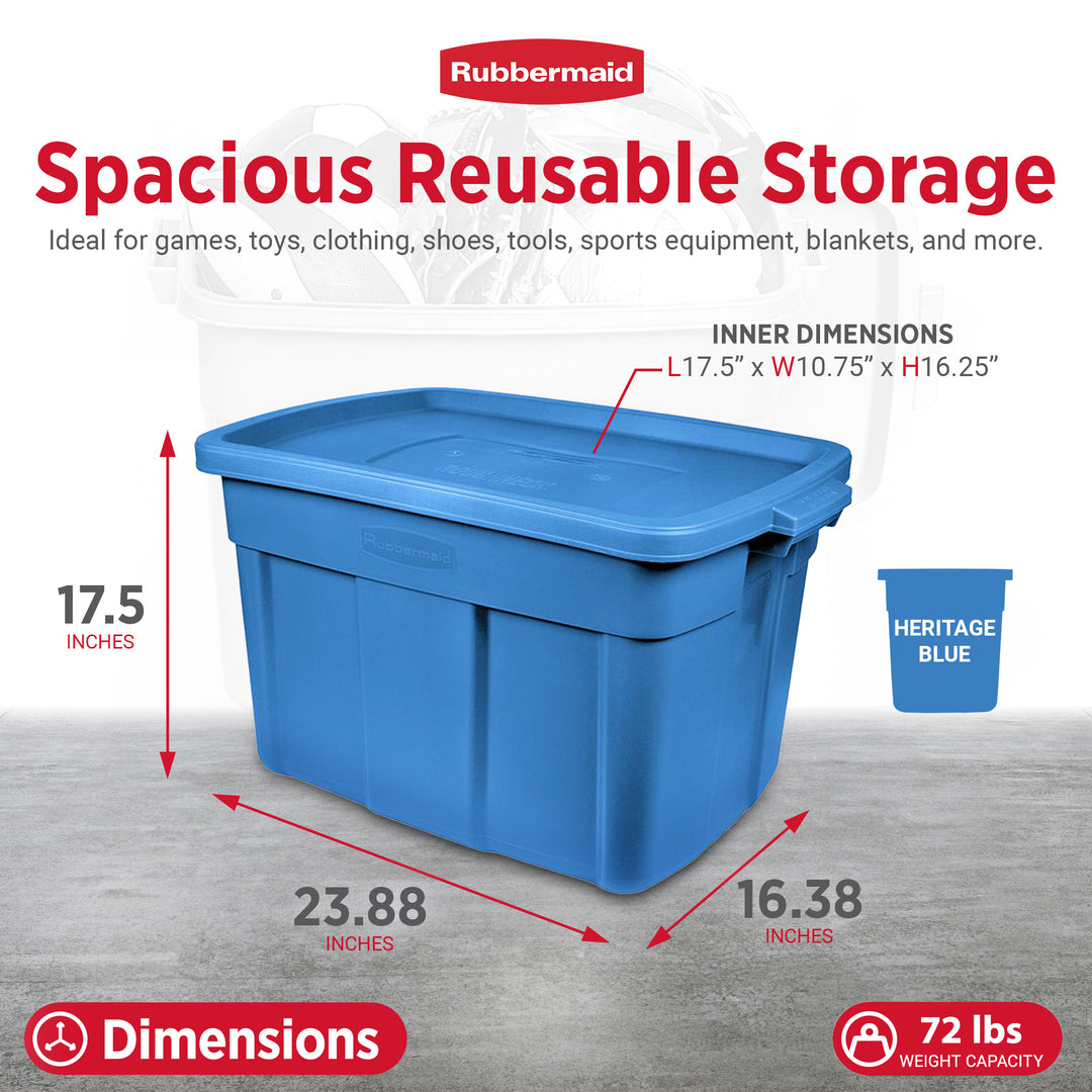 Rubbermaid Roughneck Tote 18 Gallon Storage Container, Blue (6 Pack) (Used)