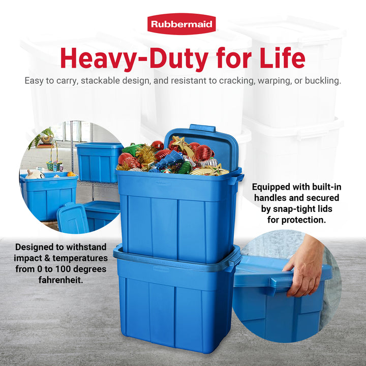 Rubbermaid Roughneck Tote 18 Gallon Storage Container, Blue (6 Pack) (Used)