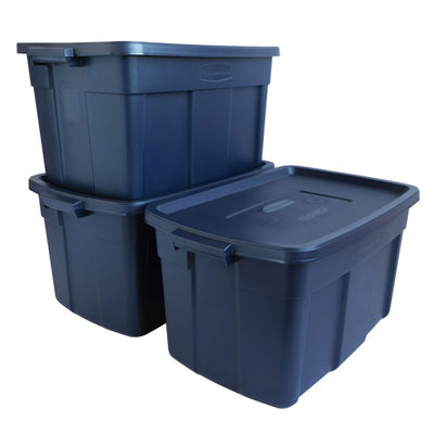 Rubbermaid Roughneck 31 Gallon Storage Box Tote, Dark Indigo Metallic (3 Pack)