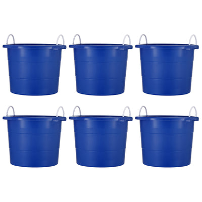United Solutions 19 Gallon Large Plastic Utility Tub w/ Rope Handle, Blue 6 Pack (Refurbished)