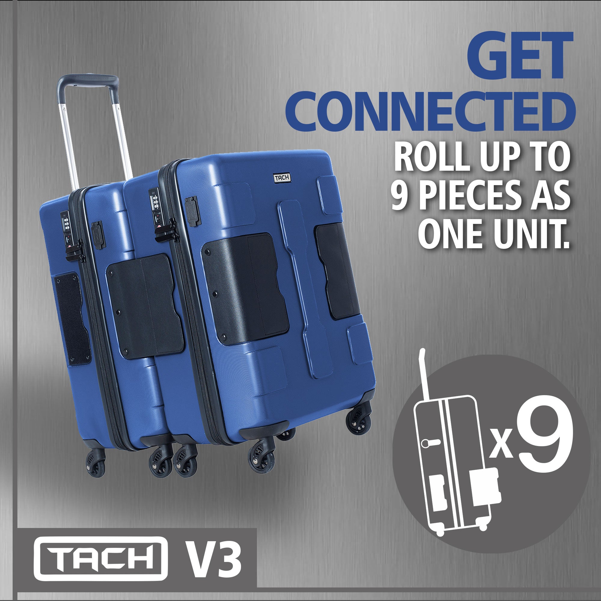 Connectable Hard Shell Carry On Spinner Suitcase Luggage, Midnight Blue (Used) - VMInnovations