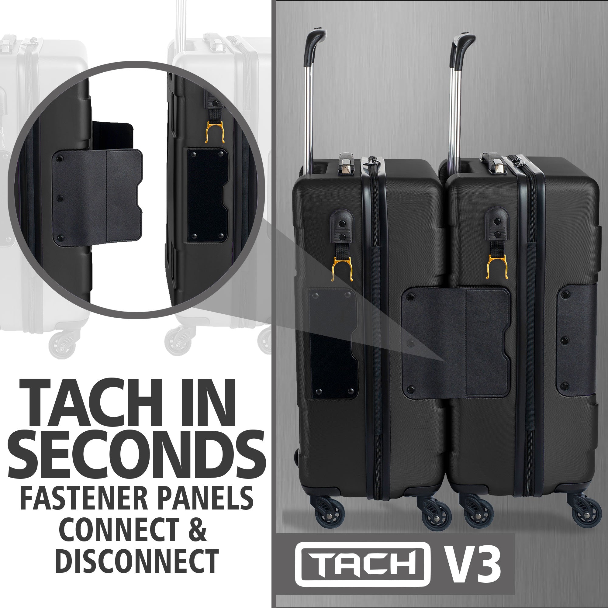 TACH V3 Connectable Hard Shell Carry On Spinner Suitcase Bag, Black (Open Box) - VMInnovations