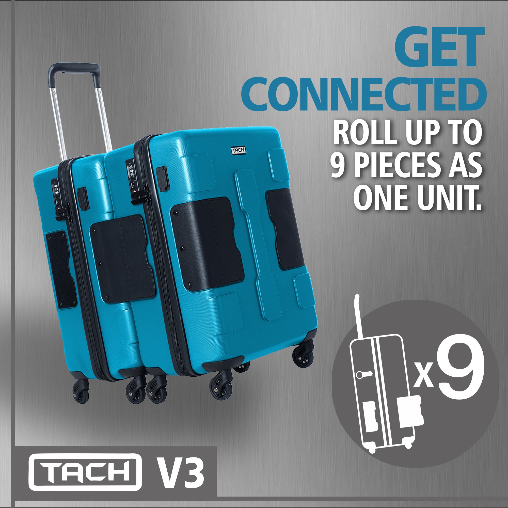 TACH V3 Connectable Hard Shell Carry On Suitcase Luggage Bag, Sky Blue(Open Box) - VMInnovations