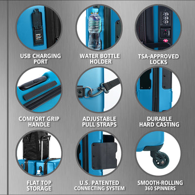 TACH V3 Connectable Hard Shell Carry On Spinner Luggage Bag, Sky Blue (Used) - VMInnovations