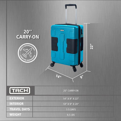 TACH V3 Connectable Hard Shell Carry On Spinner Suitcase Luggage Bag, Sky Blue