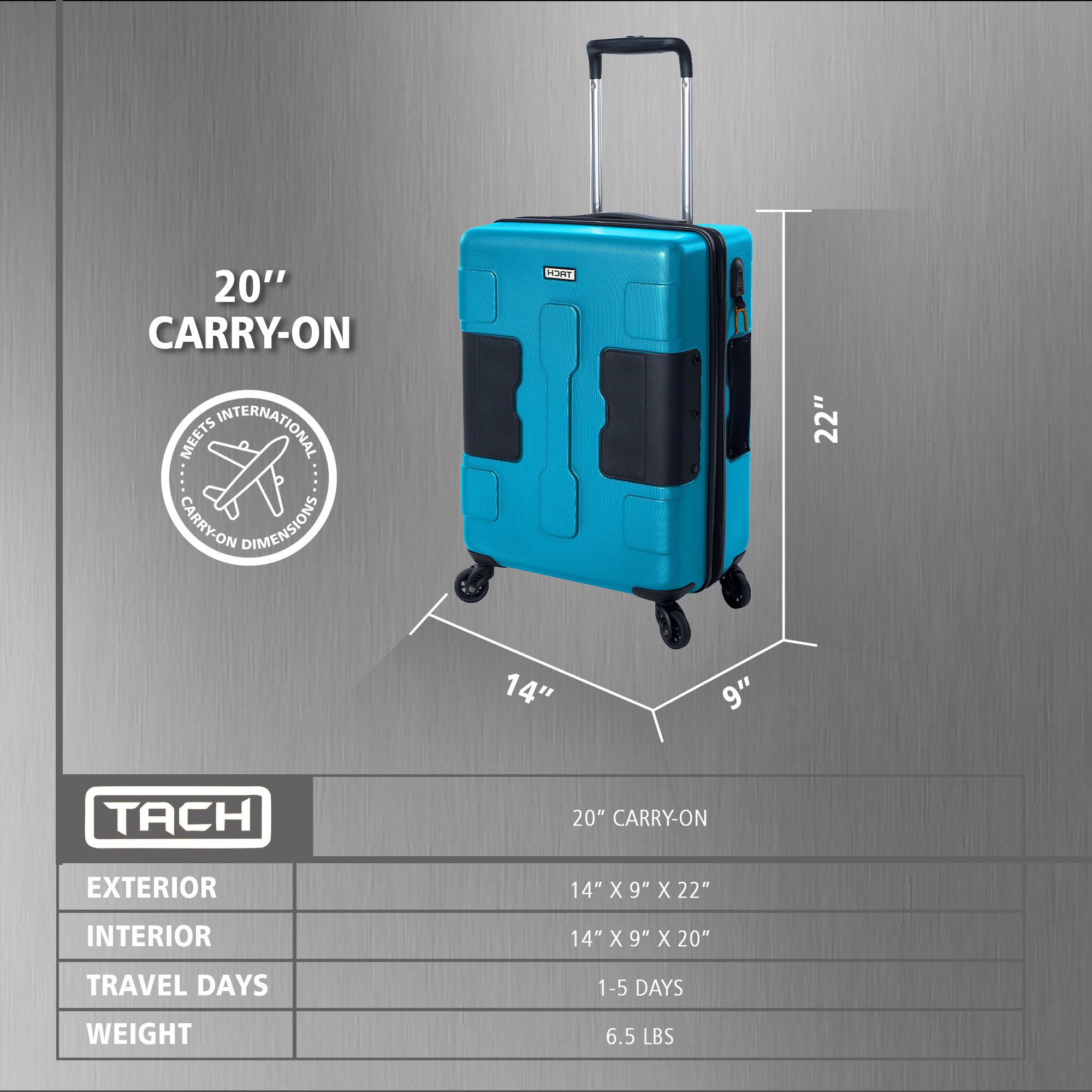 TACH V3 Connectable Hard Shell Carry On Suitcase Luggage Bag, Sky Blue(Open Box) - VMInnovations