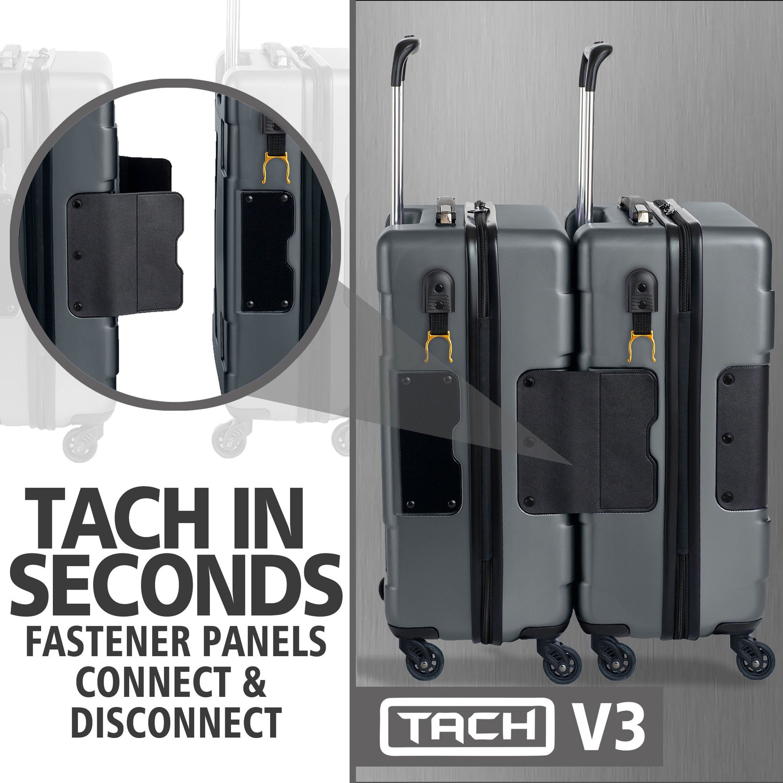 TACH V3 Hard Shell Carry On Rolling Suitcase Luggage w/ Wheels, Gray (Open Box) - VMInnovations