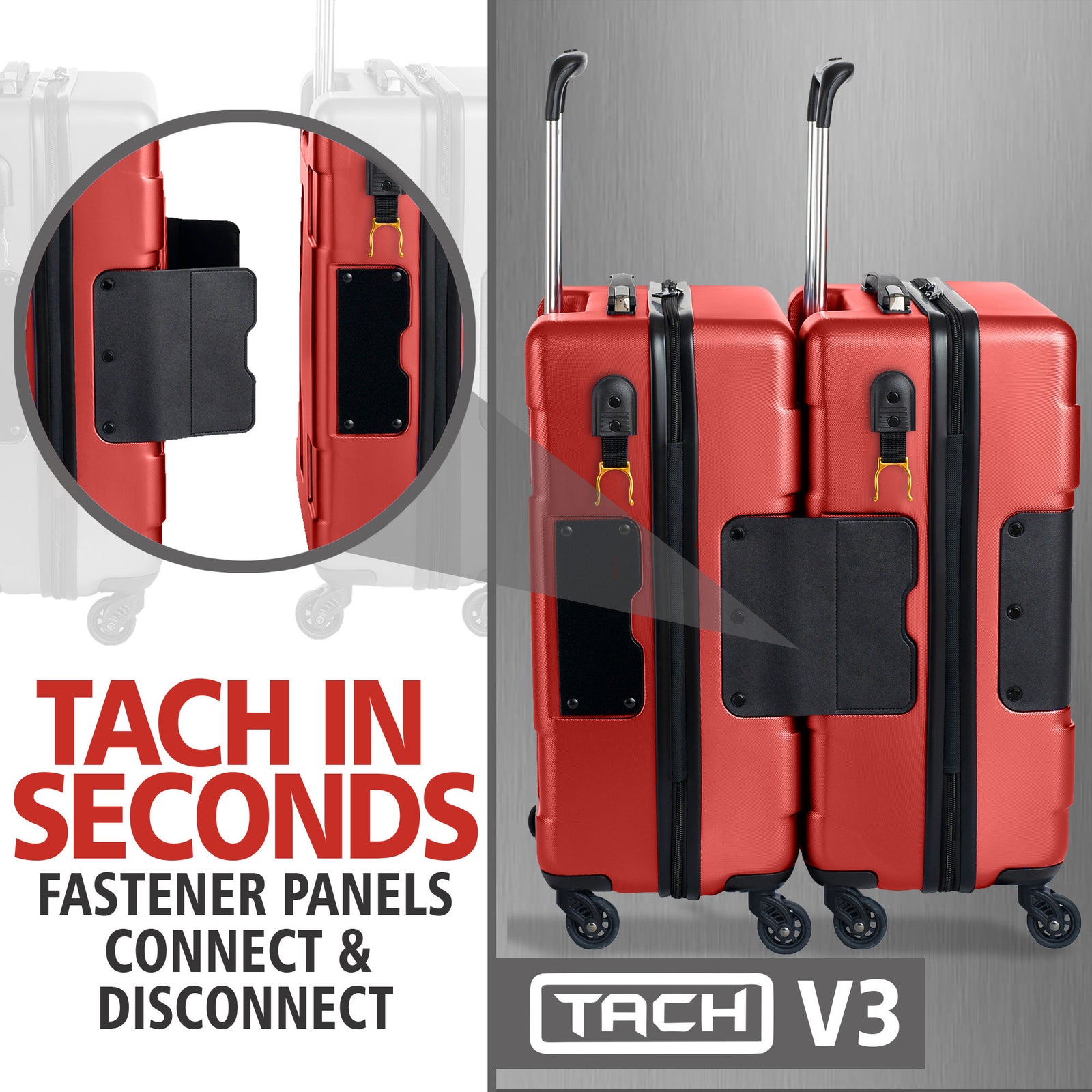 TACH V3 Connectable Hard Shell Carry On Travel Suitcase Luggage, Red (Open Box) - VMInnovations