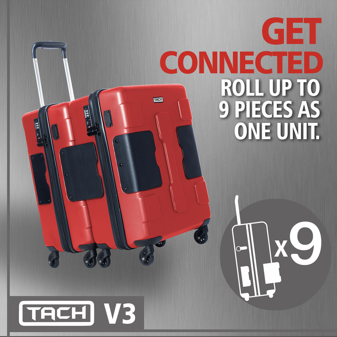 TACH V3 Connectable Hard Shell Carry On Travel Suitcase Luggage, Red (Open Box) - VMInnovations