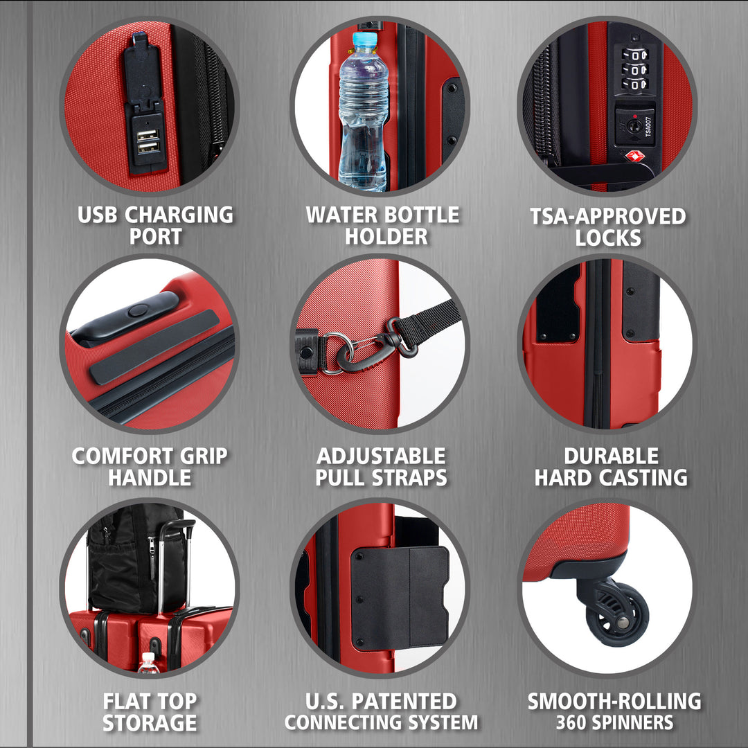TACH V3 Connectable Hard Shell Carry On Travel Suitcase Luggage, Red (Open Box) - VMInnovations