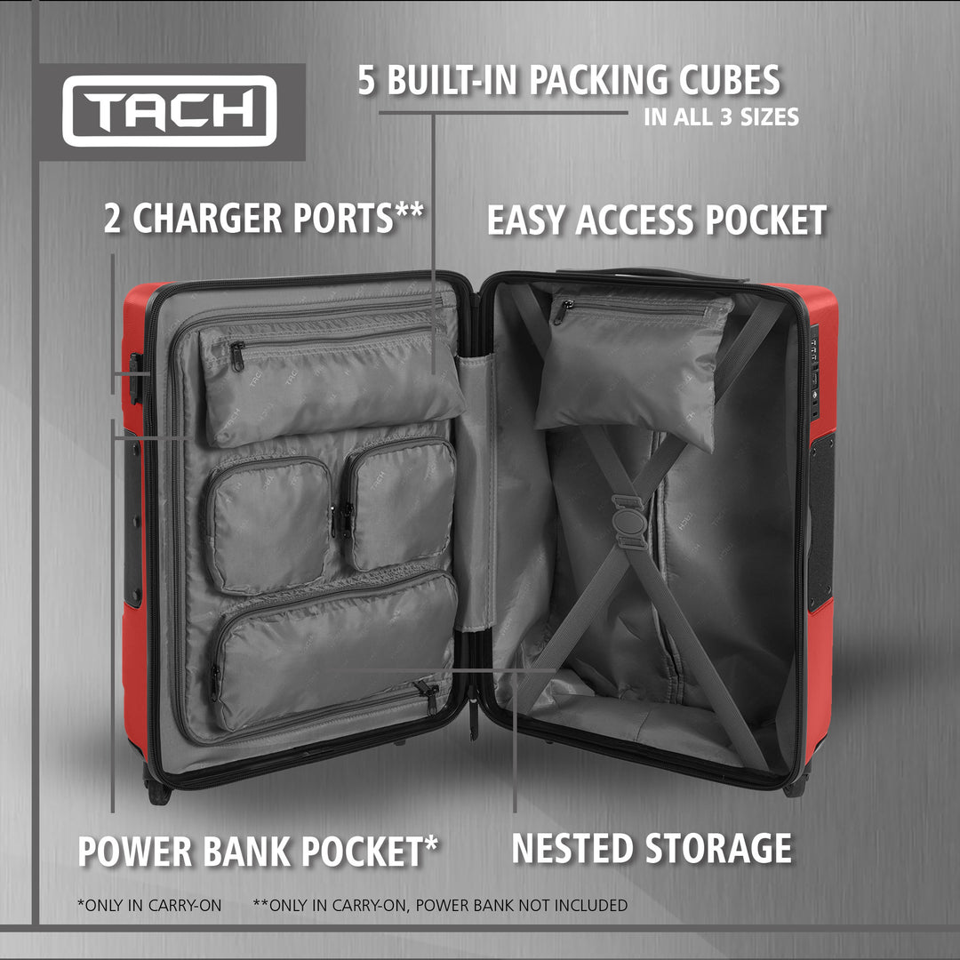 TACH V3 Connectable Hard Shell Carry On Travel Suitcase Luggage, Red (Open Box) - VMInnovations