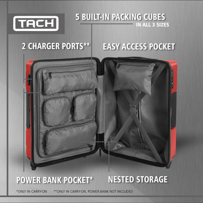TACH V3 Connectable Hard Shell Carry On Travel Suitcase Luggage, Red (Open Box) - VMInnovations