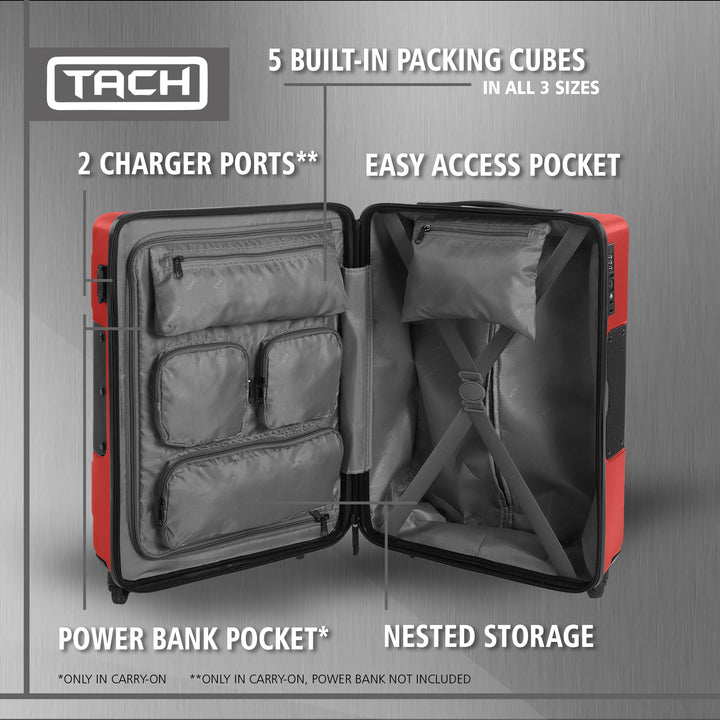 TACH V3 Connectable Hard Shell Carry On Travel Suitcase Luggage, Red (Open Box) - VMInnovations