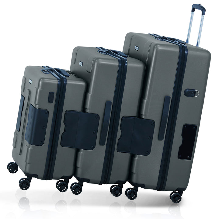 TACH V3 3 Piece Hard Shell Rolling Suitcase Luggage Set w/ Wheels, Gray (Used)