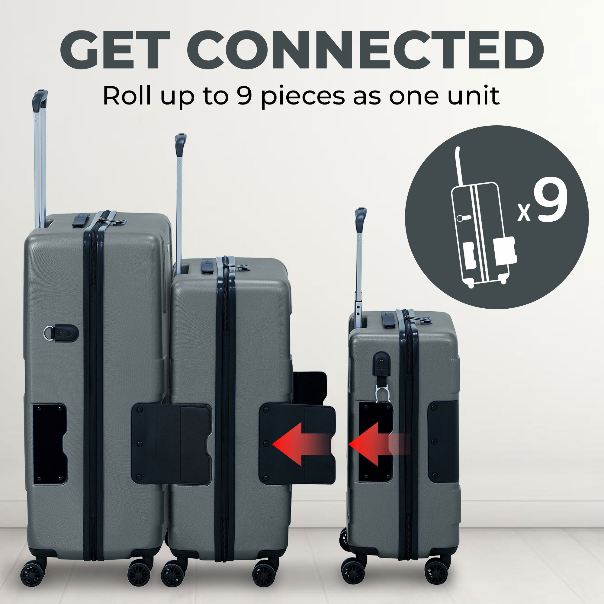 TACH V3 3 Piece Hard Shell Rolling Suitcase Luggage Set w/ Wheels, Gray (Used) - VMInnovations