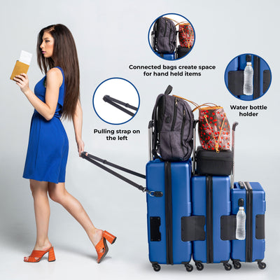 TACH V3 Connectable Hard Shell Luggage, 3 Piece Suitcase Set, Midnight Blue
