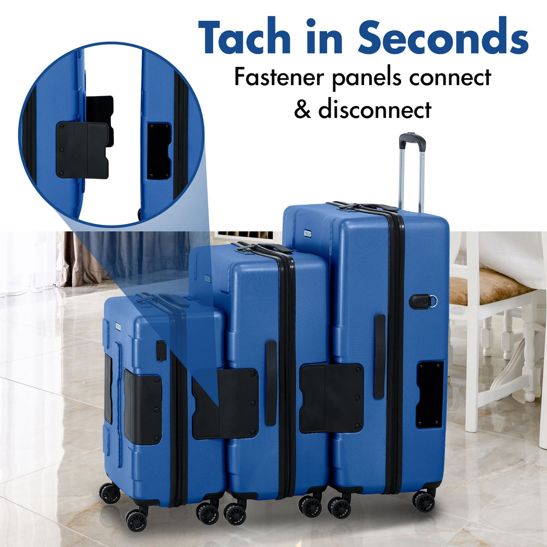 TACH V3 3 Pc Hard Shell Rolling Suitcase Luggage Set, Midnight Blue (Open Box)