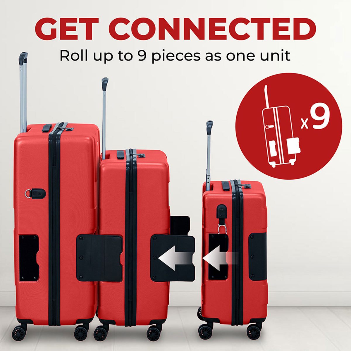 TACH V3 3 Piece Hard Shell Rolling Travel Suitcase Luggage Set w/ Wheels, Red (Refurbished)