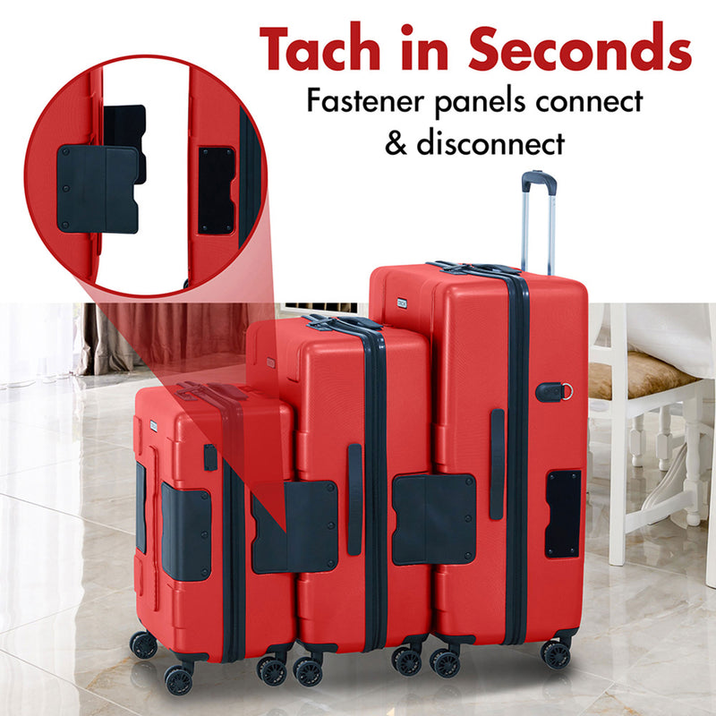 TACH V3 Connectable Hardside Luggage Set, 3 Piece Set, Wine Red