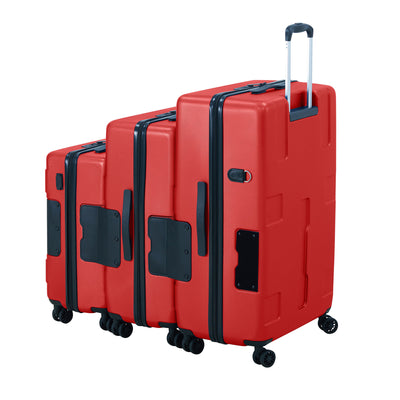 TACH V3 3 Piece Hard Shell Rolling Travel Suitcase Luggage Set w/ Wheels, Red (Refurbished)