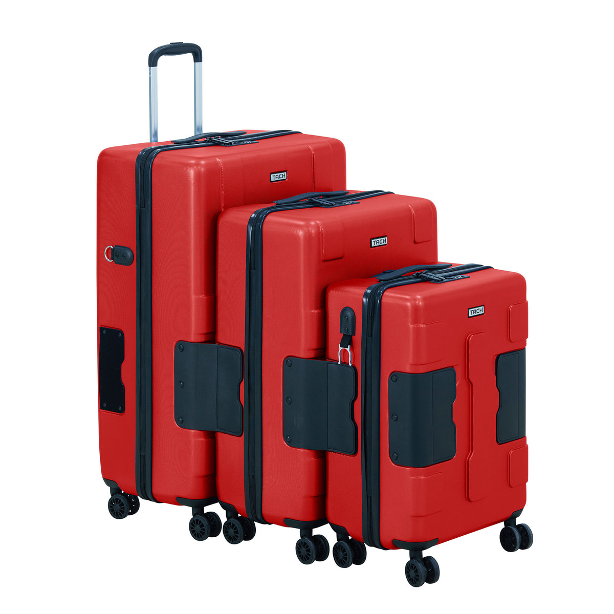 TACH V3 3 Piece Hard Shell Rolling Travel Suitcase Luggage Set w/ Wheels, Red (Refurbished)