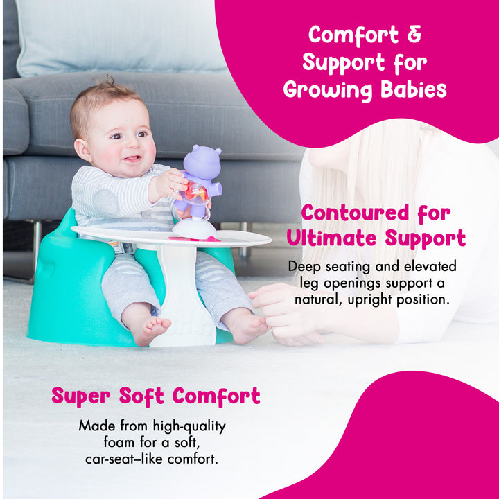 Bumbo Baby Infant Portable Foam Floor Seat with Play Top Tray Attachment, Aqua