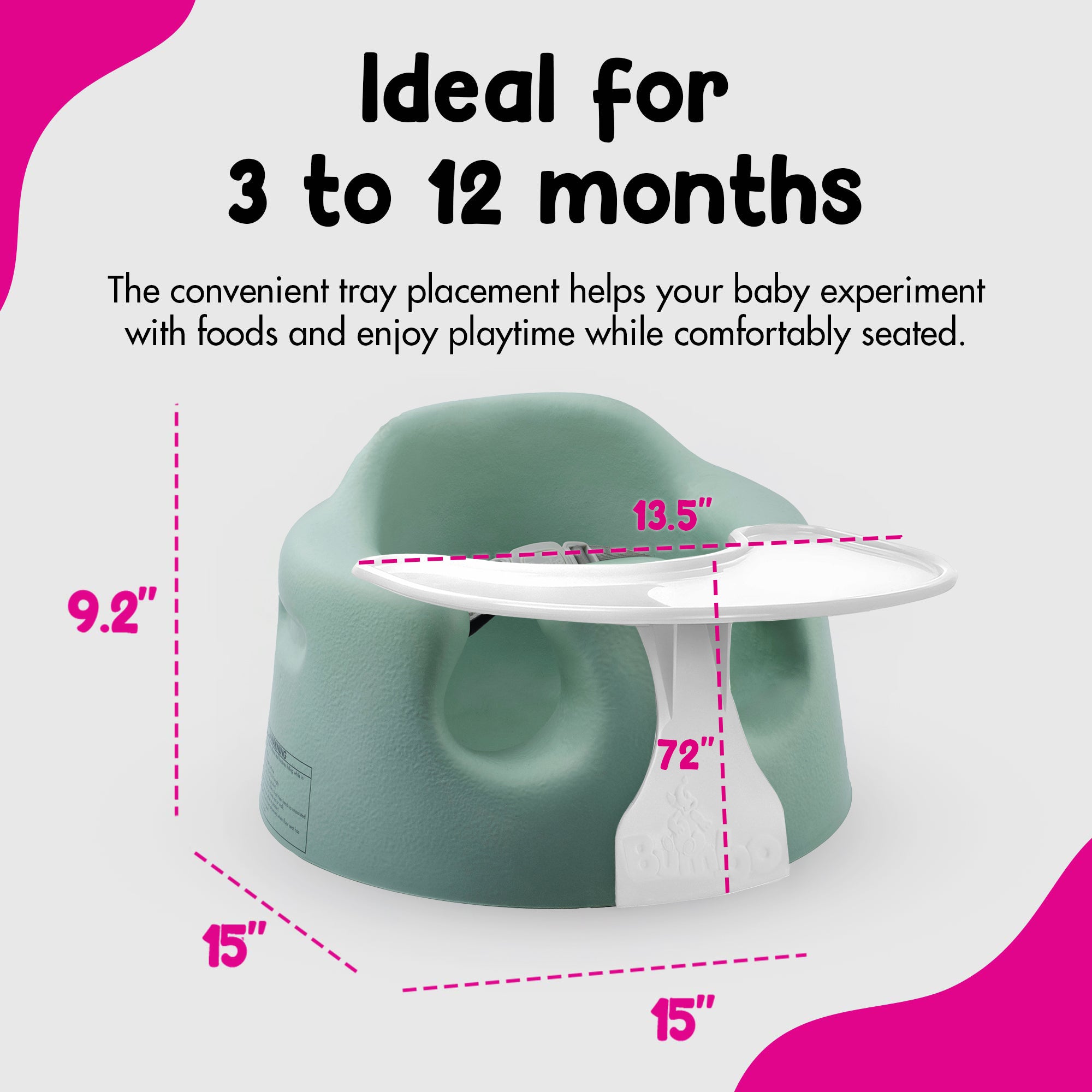 Bumbo Baby Floor Seat, Portable Infant Sit Up Chair w/ Tray Attachment, Hemlock - VMInnovations