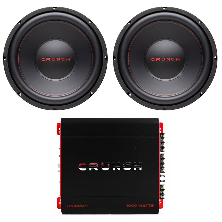 Crunch 12 Inch 4 Ohm Car Subwoofer Speaker (2 Pack) with A/B Class Car Amplifier