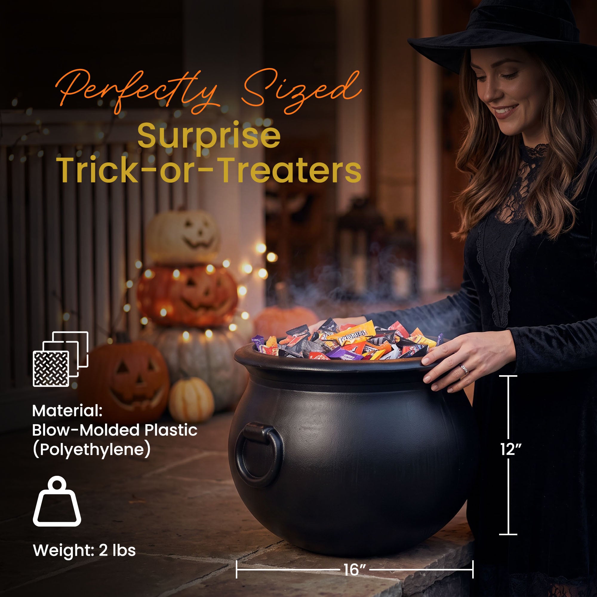Union Products 55160 16 Inch Witch Cauldron Spooky Halloween Decoration, Black