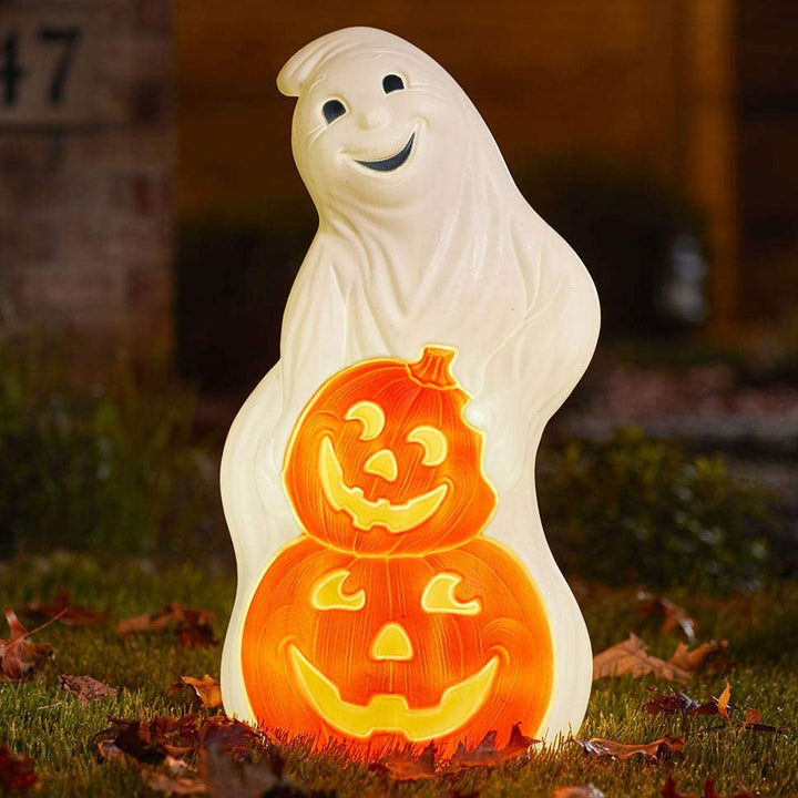 Union Products Light Up Ghost and Pumpkin Halloween Outdoor Decoration (Used)