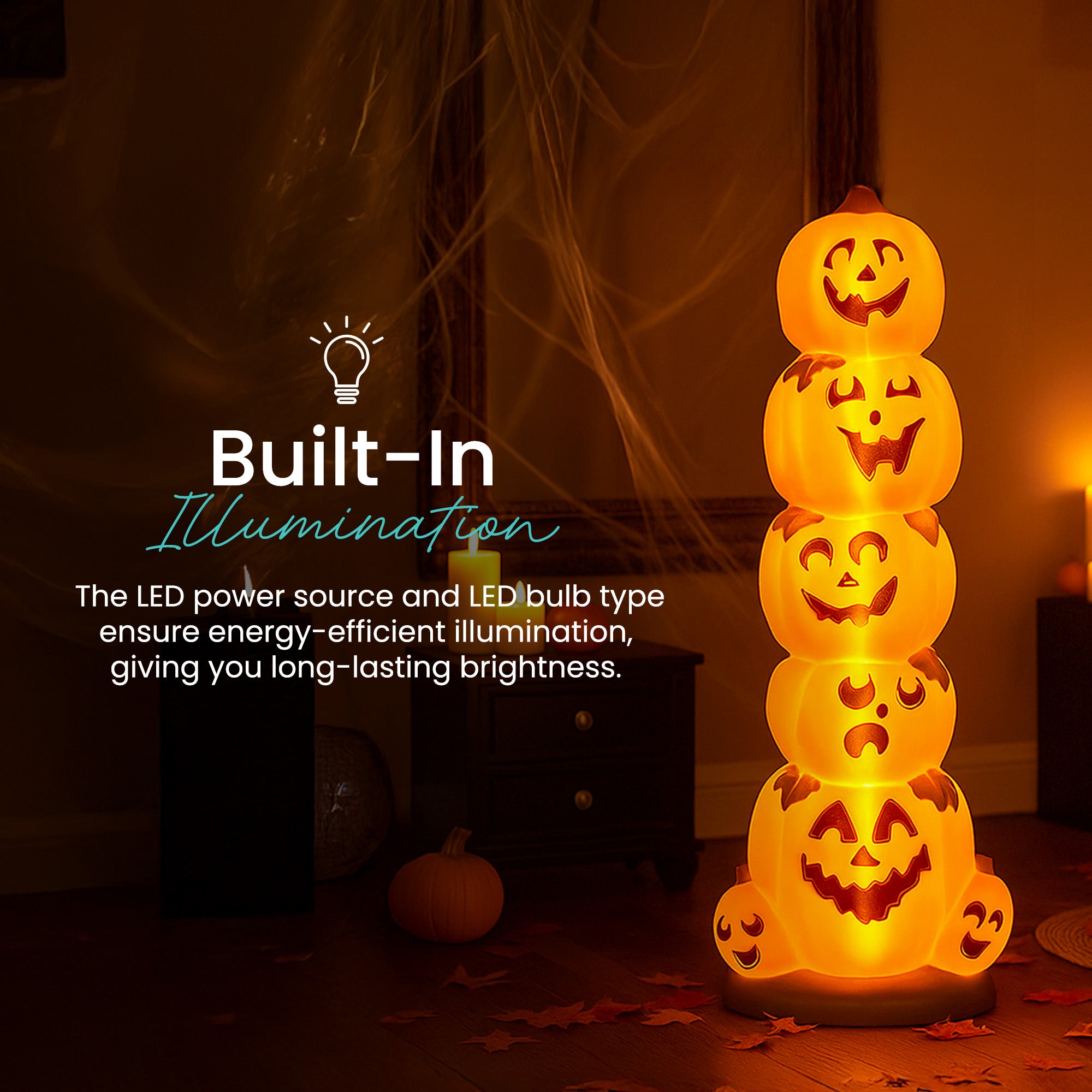 Union Products 55780 LED Pre-Lit Pumpkin Stack, Indoor/Outdoor Halloween Decor (Open Box)
