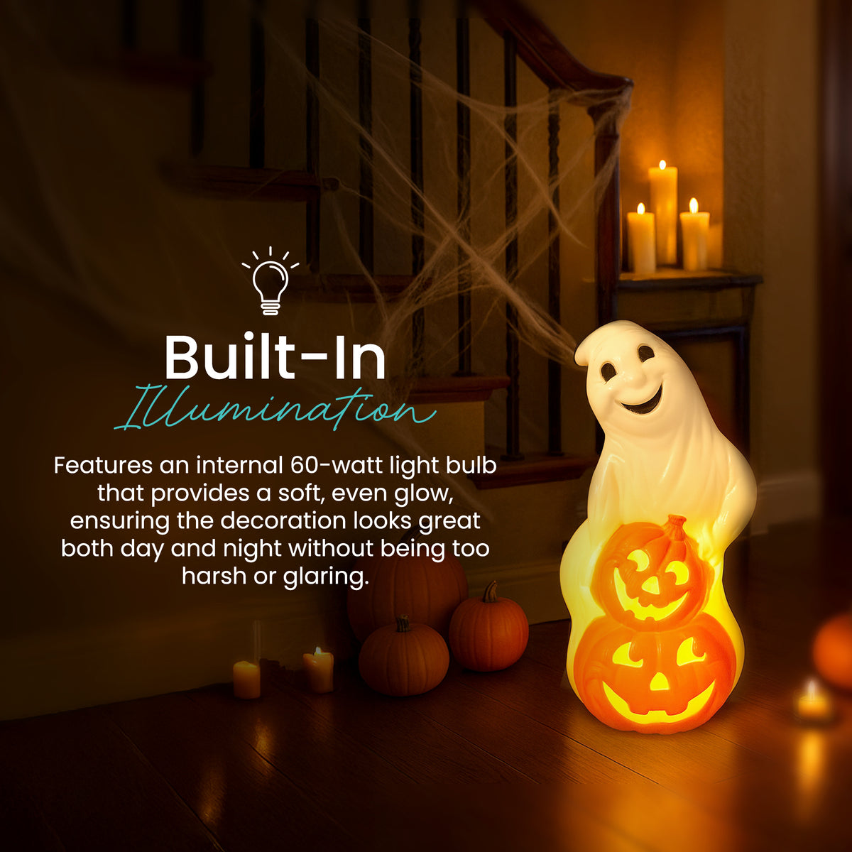 Union Products Light Up Ghost and Pumpkin Halloween Outdoor Decoration (Used) - VMInnovations