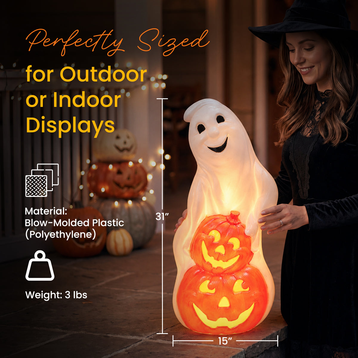 Union Products 56480 Light Up Ghost and Pumpkin Halloween Outdoor Decoration
