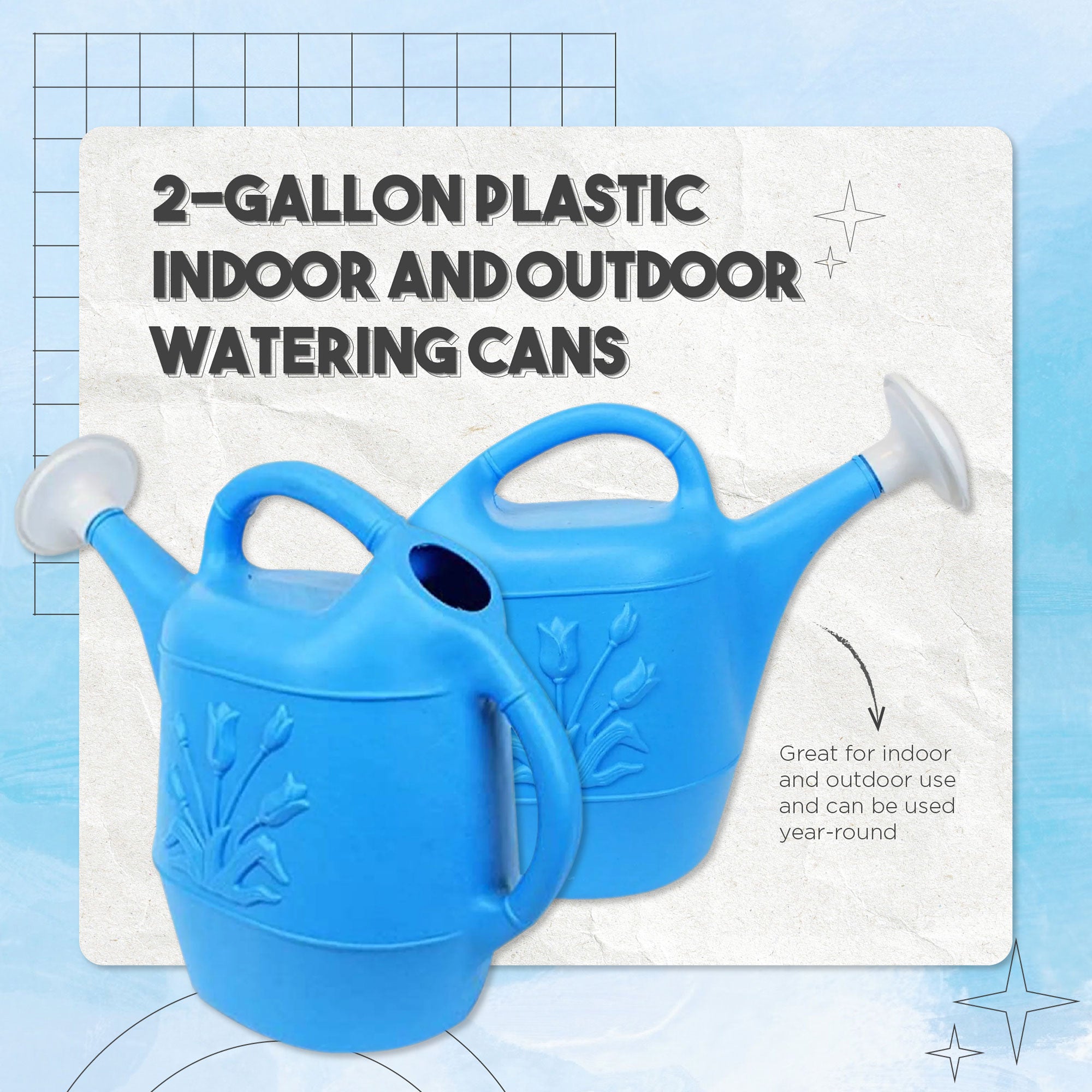 Union Products Plants & Garden 2 Gal Plastic Watering Can, Caribbean Blue, 3 Ct