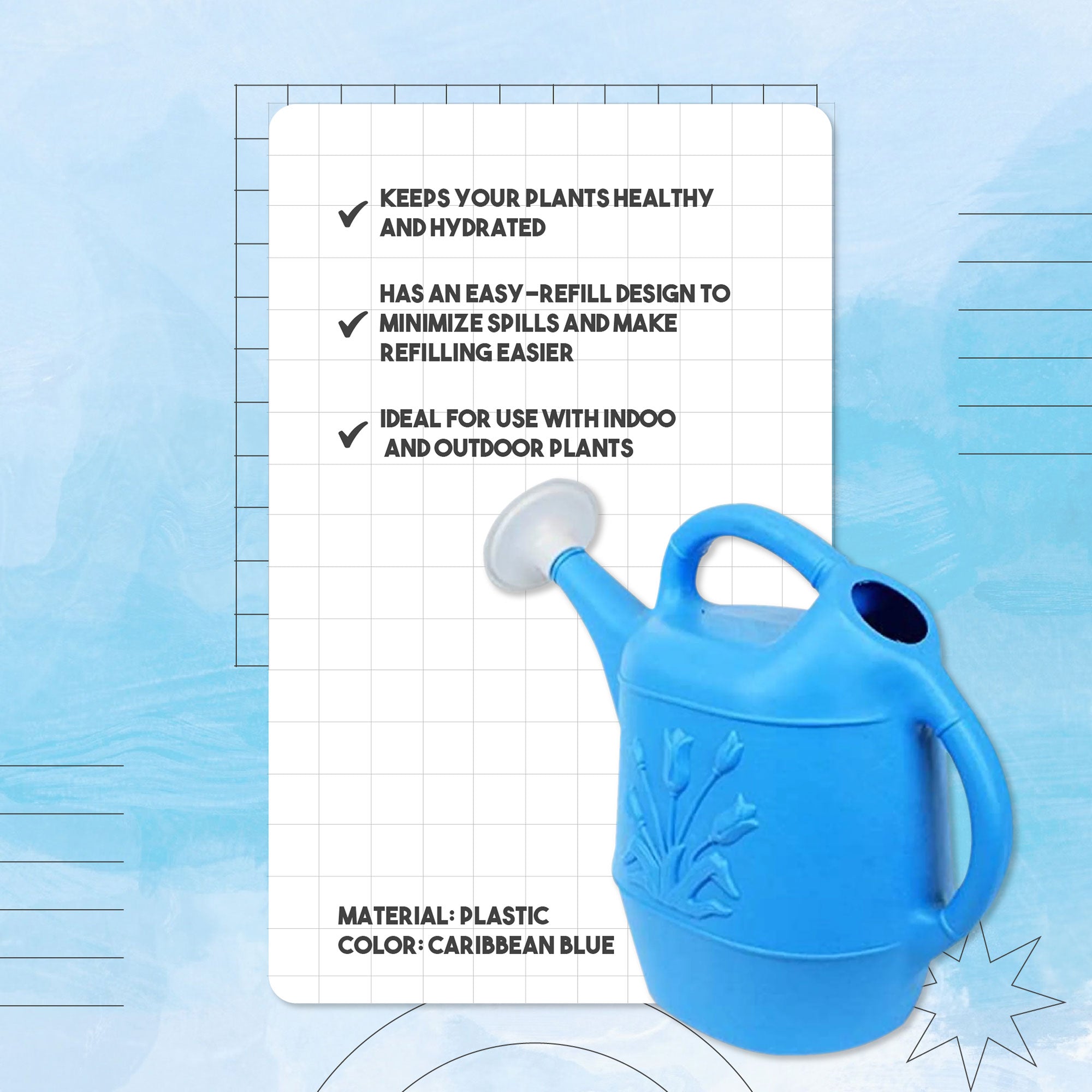 Union Products Plants & Garden 2 Gal Plastic Watering Can, Caribbean Blue, 3 Ct