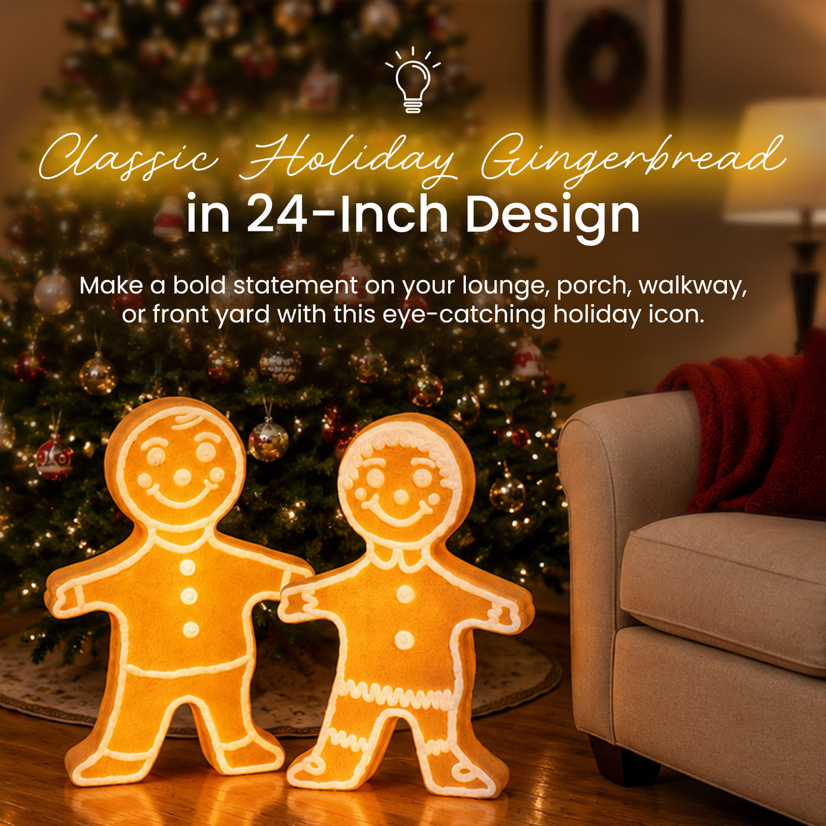 Outdoor Light Up Gingerbread Person Garden Decor Statue (Used)