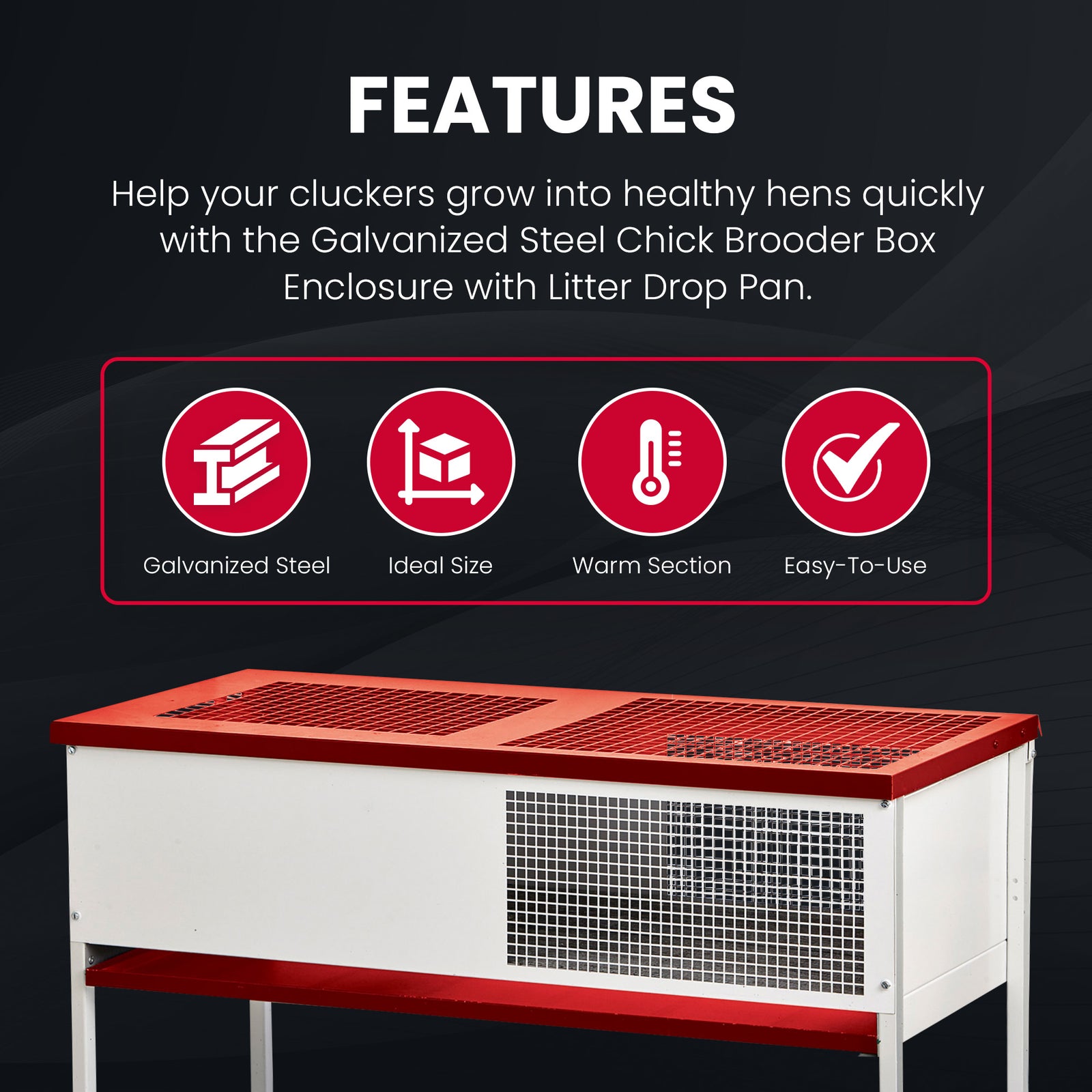 Little Giant Galvanized Steel Chick Brooder Box Enclosure with Litter Drop Pan - VMInnovations