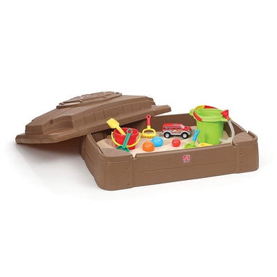 Step2 Play and Store Outdoor Backyard Sandbox for Toddlers with Cover Lid, Beige