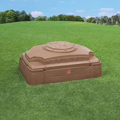 Step2 Play and Store Outdoor Backyard Sandbox for Toddlers with Cover Lid, Beige