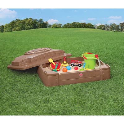 Step2 Play and Store Outdoor Backyard Sandbox for Toddlers with Cover Lid, Beige